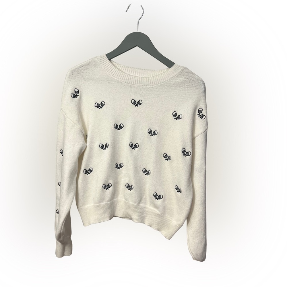 Jessica Simpson Ivory Embroidered Pickleball Sweater XS Sporty Oversized